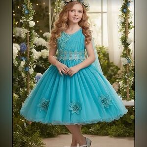 Elegant Blue Lace Kids Dress